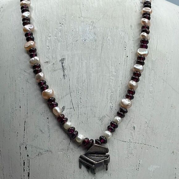 Vintage Jewelry - Sterling silver cultured freshwater pearls and purple glass disks